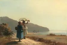 Two Women Chatting by the Sea, St. Thomas, 1856. Creator: Camille Pissarro