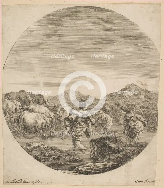 Two Women Crossing a Stream, ca. 1646. Creator: Stefano della Bella.