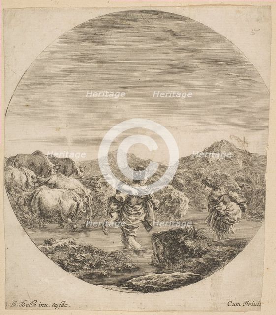 Two Women Crossing a Stream, ca. 1646. Creator: Stefano della Bella.