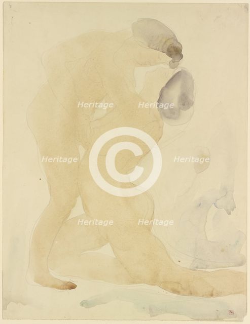 Two women embrace and look at each other, the one on the right kneeling, c1860-1900. Creator: Auguste Rodin.