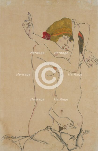 Two Women Embracing, 1913. Creator: Egon Schiele.