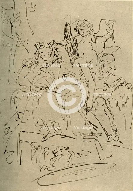 'Two Women, Eros and a Soldier', mid 18th century, (1928). Artist: Giovanni Battista Tiepolo.