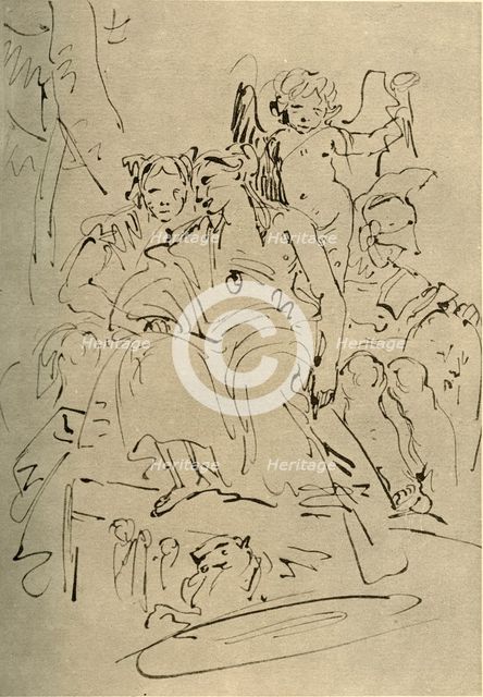 'Two Women, Eros and a Soldier', mid 18th century, (1928). Artist: Giovanni Battista Tiepolo.
