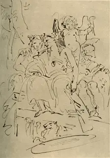 Two Women, Eros and a Soldier mid 18th century, (1928). Artist: Giovanni Battista Tiepolo