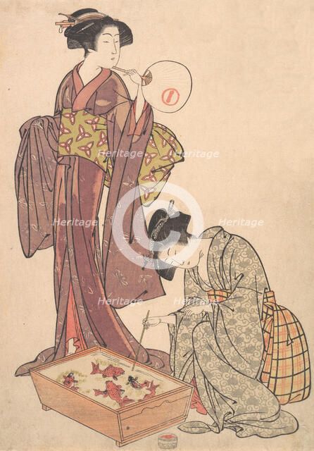 Two Women Feeding Fish, 1739-1820. Creator: Kitao Shigemasa.