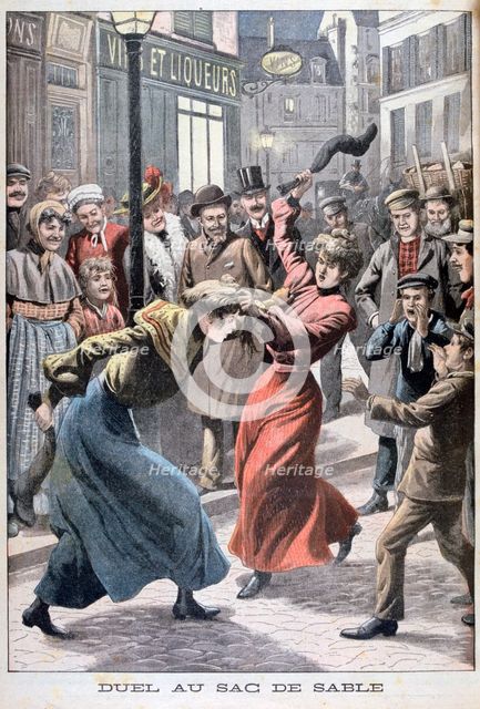 Two women fighting with sandbags, 1903. Artist: Unknown