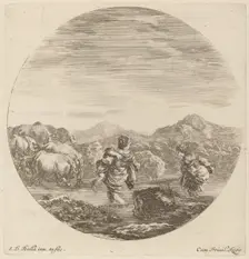 Two Women Fording a Creek with a Herd of Cows. Creator: Stefano della Bella