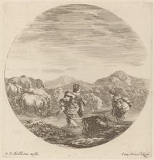 Two Women Fording a Creek with a Herd of Cows. Creator: Stefano della Bella