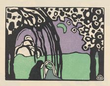 Two Women in Moonlit Landscape (Zwei Frauen in Mondlandschaft). From Klänge (Sounds) , 1913. Creator: Kandinsky, Wassily Vasilyevich (1866-1944)