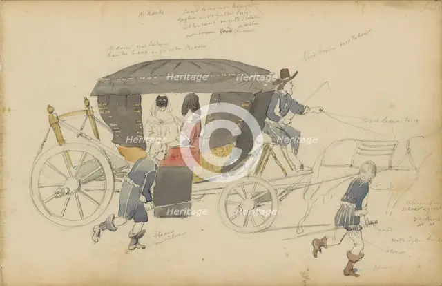 Two women in a carriage, 1852. Creator: Cornelis Springer.