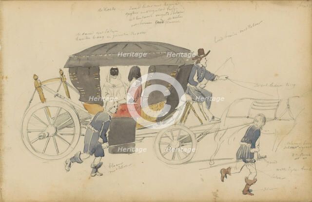 Two women in a carriage, 1852. Creator: Cornelis Springer.