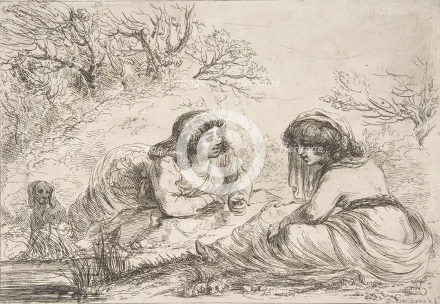 Two Women in a Landscape, 18th-early 19th century., 18th-early 19th century. Creator: Vivant Denon.