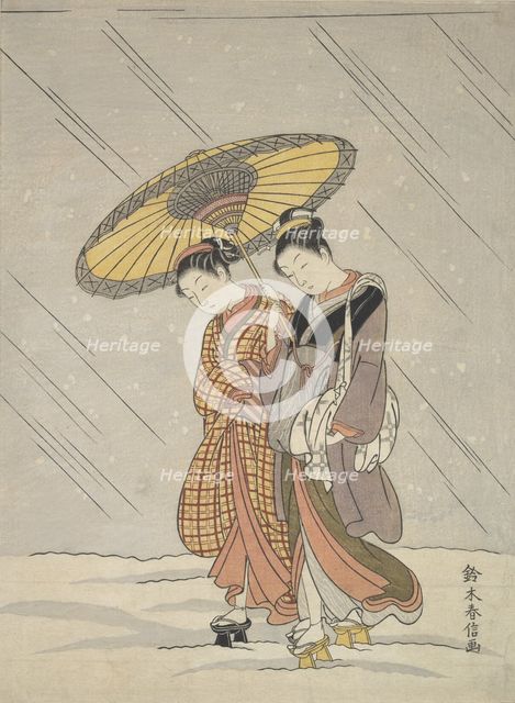 Two Women in a Storm, 1764-72., 1764-72. Creator: Suzuki Harunobu.