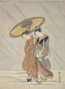 Two Women in a Storm, 1764-72., 1764-72. Creator: Suzuki Harunobu