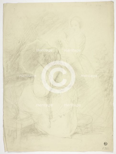 Two Women in a Park, n.d. Creator: Frank Stone.