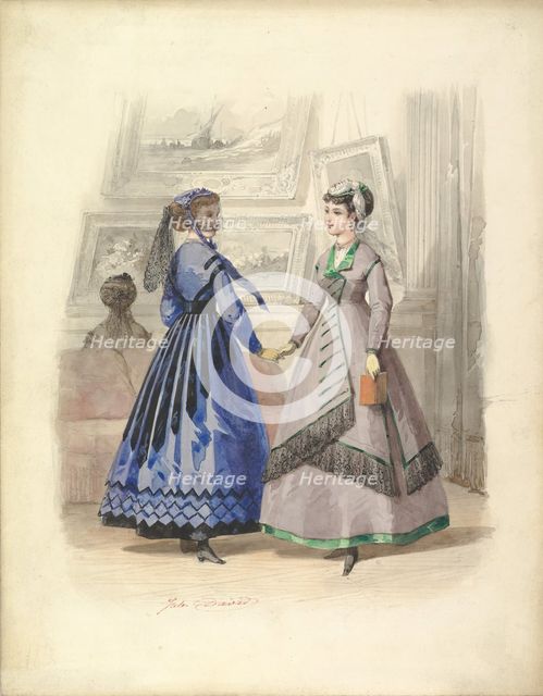 Two Women in an Art Gallery, 1868. Creator: Jules David.
