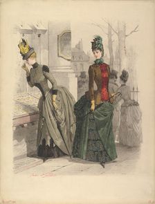 Two Women in Day Dresses: Preparatory drawing for a fashion plate from..., October 19, 1886. Creator: Jules David