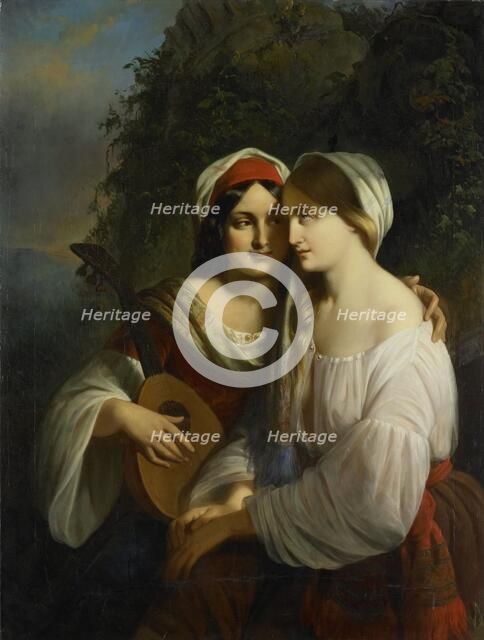 Two women in Italian costume, 1851.  Creator: Moritz Calisch.