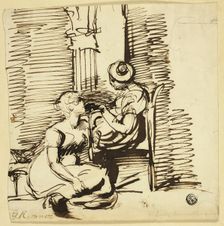 Two Women in Interior, n.d. Creator: George Romney