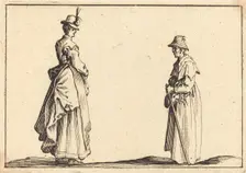 Two Women in Profile, c. 1617. Creator: Jacques Callot