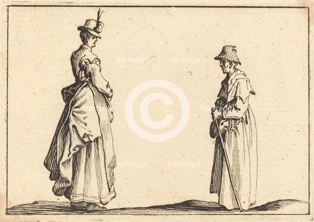 Two Women in Profile, c. 1617. Creator: Jacques Callot.