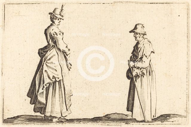 Two Women in Profile, c. 1622. Creator: Jacques Callot.