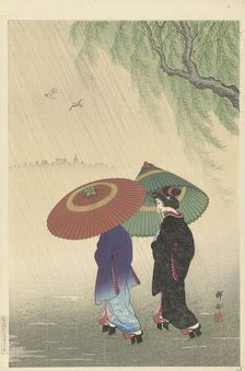 Two women in the rain, 1925-1936. Creator: Ohara, Koson (1877-1945)