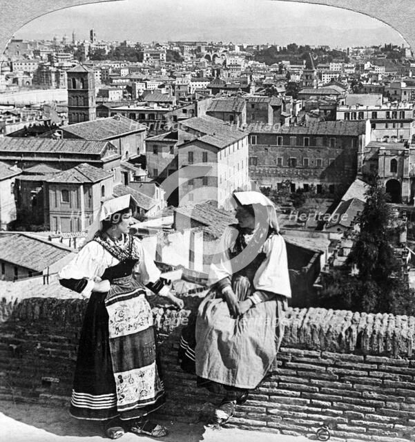 Two women in traditional costume in Rome, Italy.Artist: Underwood & Underwood