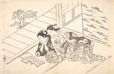 Two Women Reclining on the Floor of a Room and Reading a Book, ca. 1730., ca. 1730. Creator: Nishikawa Sukenobu