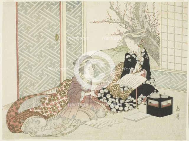 Two Women Reading, 19th century. Creator: Gakutei.