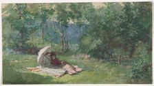 Two Women Reading in a Field, 1888. Creator: Arthur B. Davies (American, 1862-1928)