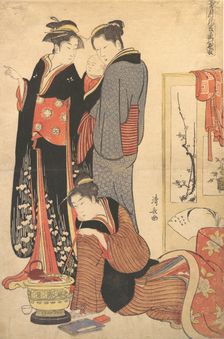 Two Women Standing, Holding a Child, ca. 1785. Creator: Torii Kiyonaga