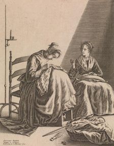 Two Women Sewing, Plate 1 from Five Feminine Occupations, ca. 1640-57. Creator: Geertruydt Roghman