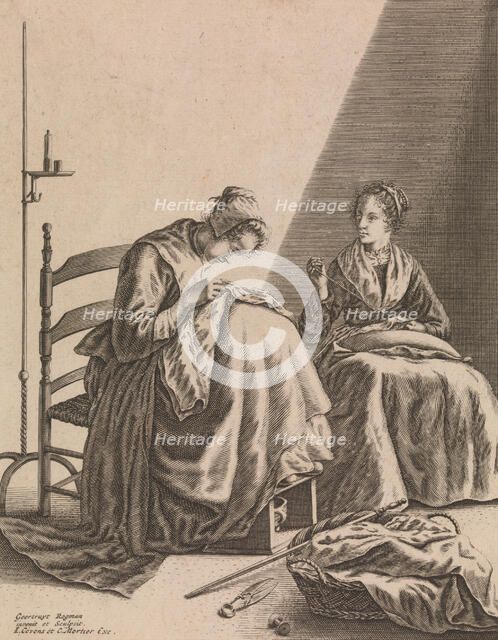 Two Women Sewing, Plate 1 from Five Feminine Occupations, ca. 1640-57. Creator: Geertruydt Roghman.