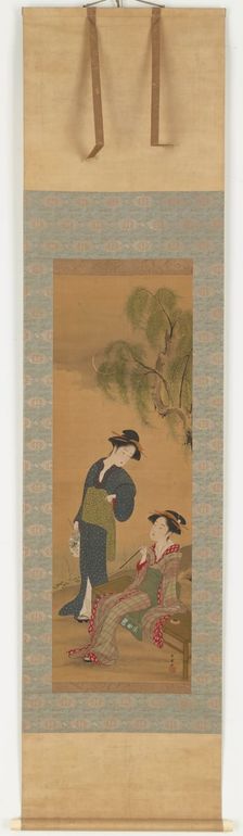 Two women under a willow tree, 1726-1792. Creator: Shunsho