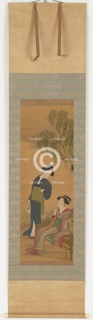 Two women under a willow tree, 1726-1792. Creator: Shunsho.