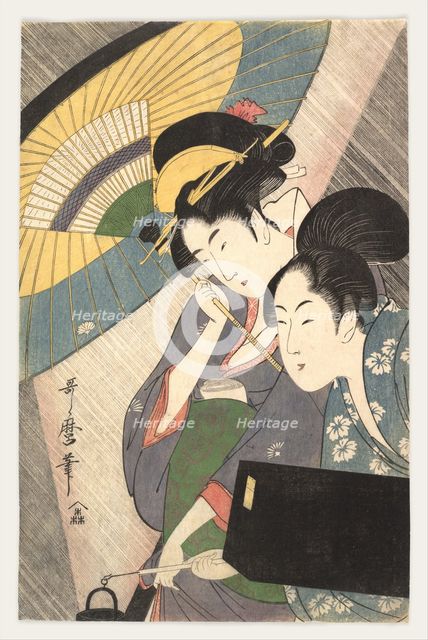 Two Women Under an Umbrella, 1790s. Artist: Utamaro, Kitagawa (1753-1806)