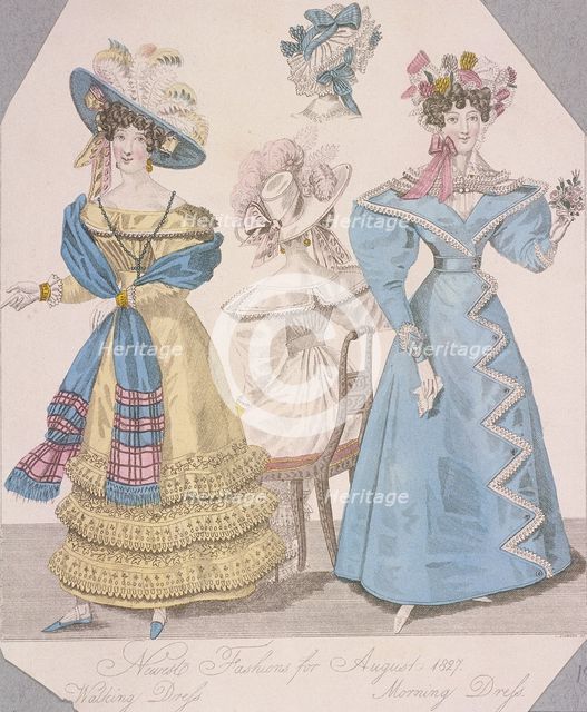 Two women wearing walking dress and morning dress, 1827. Artist: Anon