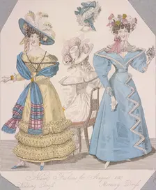 Two women wearing walking dress and morning dress, 1827. Artist: Anon