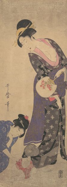 Two Women with a Baby who is Playing on the Floor, ca. 1793. Creator: Kitagawa Utamaro