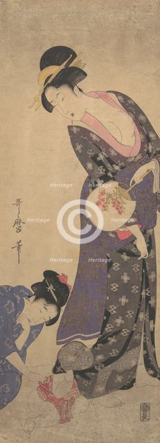 Two Women with a Baby who is Playing on the Floor, ca. 1793. Creator: Kitagawa Utamaro.