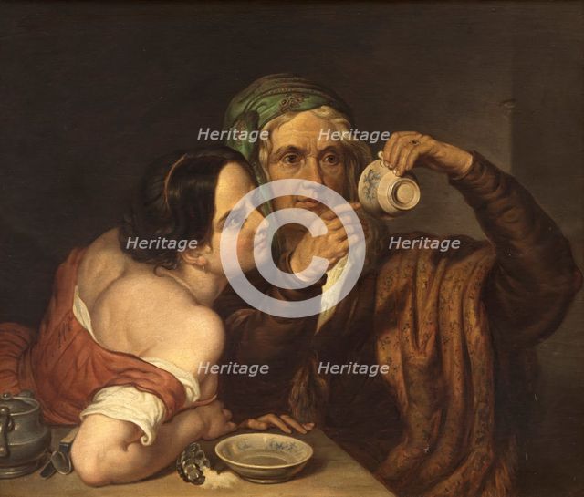 Two women with a cup, c18th century. Creator: Unknown.