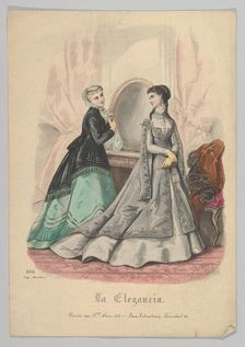 Two Women with a Mirror, No. 868, from La Elegancia (San Sebastian?), 19th century. Creator: Heloise Leloir