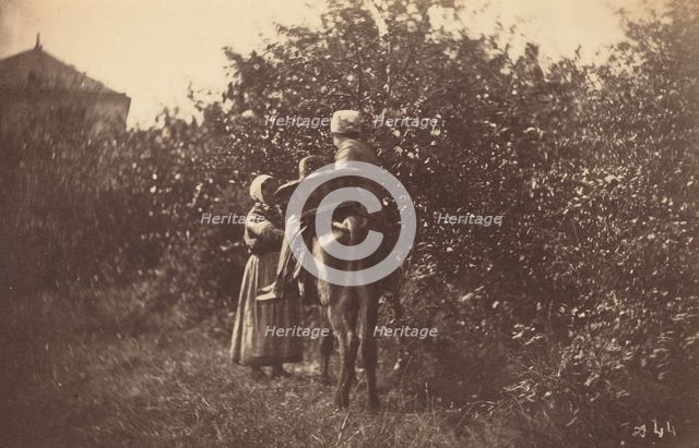 Two Women with Donkey, late 1870s. Creator: Auguste Giraudon.