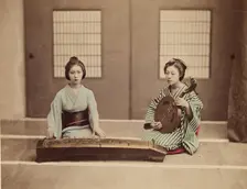 Two Women with Musical Instruments, c1885. Creator: Unknown