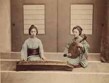 Two Women with Musical Instruments, c1885. Creator: Unknown
