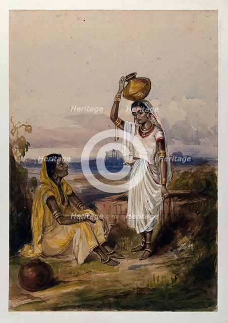 Two women with water vessels at a well, Afghanistan. Creator: Unknown.