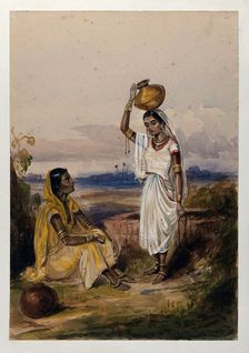 Two women with water vessels at a well, Afghanistan. Creator: Unknown
