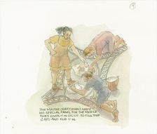 Two workers grouting a floor panel made and overseen by the master craftsman, 2003. Creator: Judith Dobie