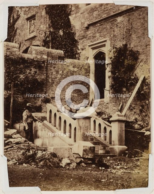 Two Workmen Constructing Exterior Stairs, c1870. Creator: Francis Edmund Currey.